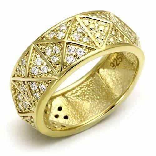 Sterling Silver Gold CZ Geometric Triangle Pave Wide Band Ring view 1