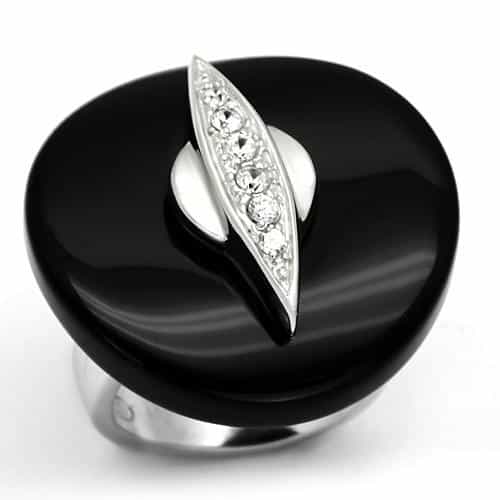 Sterling Silver Onyx CZ Leaf Dome Ring | The Stainless Jewelry view 1
