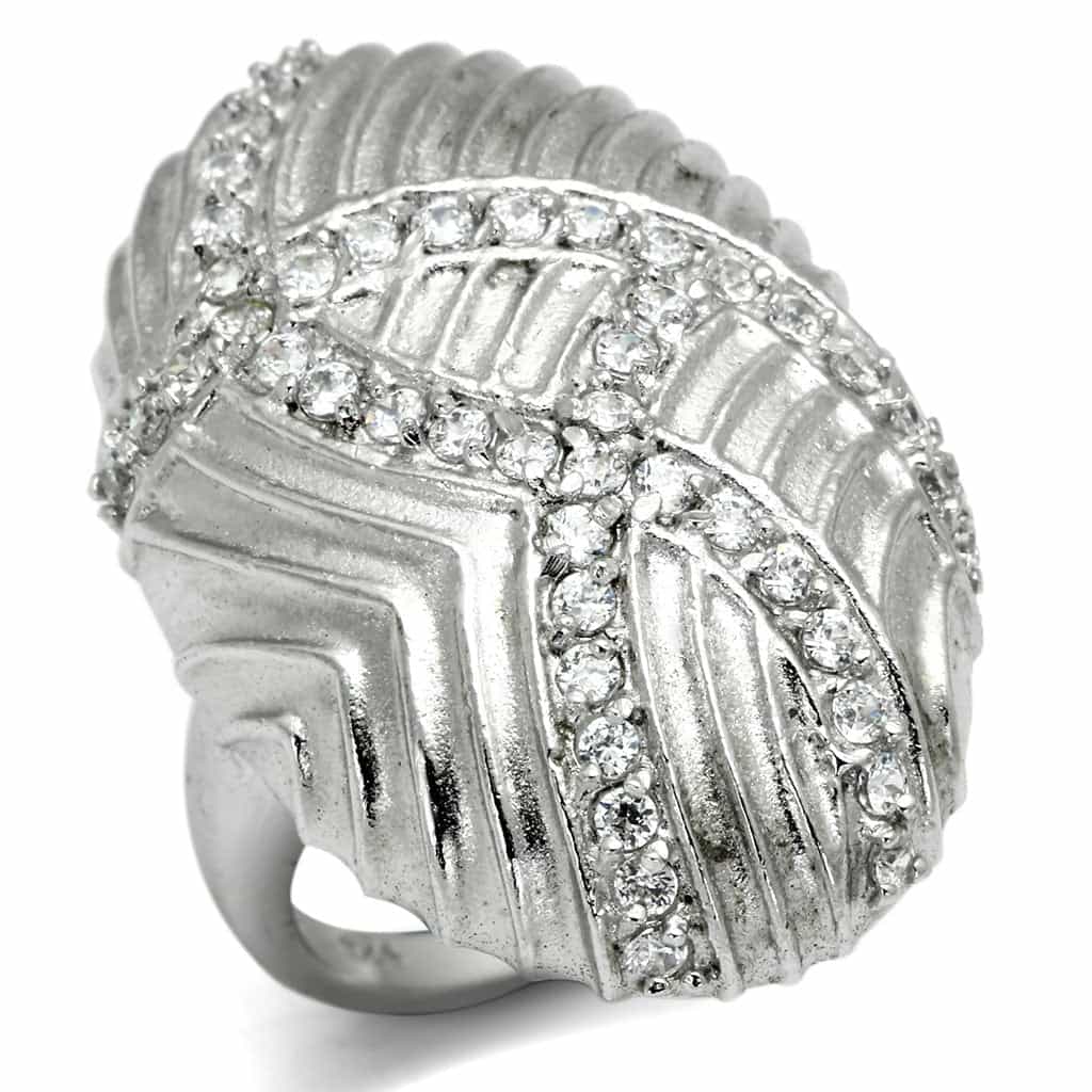 Sterling Silver CZ Art Deco Geometric Wide Band Ring view 1