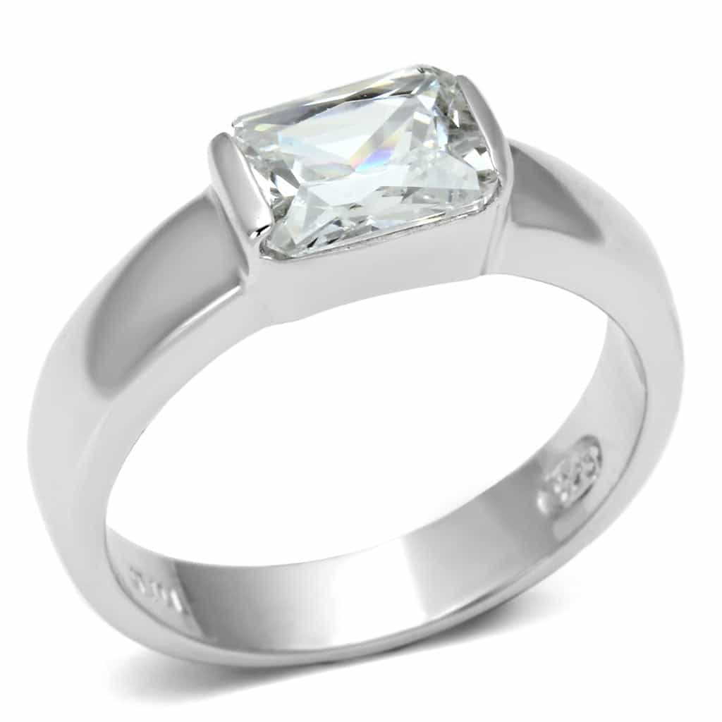 Sterling Silver CZ Radiant Cut Bezel Wide Band Ring view 1