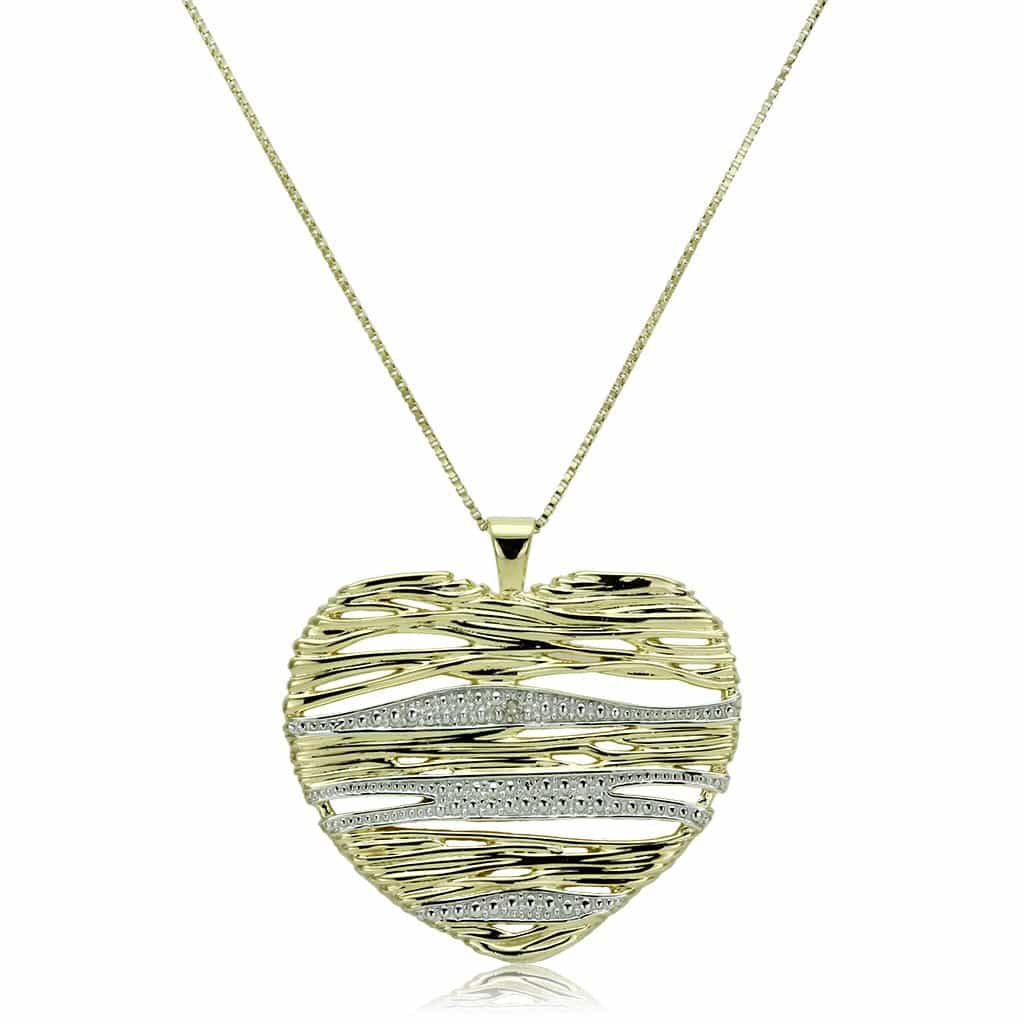 Sterling Silver Gold Textured Heart Necklace view 1