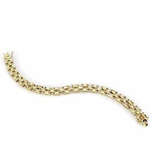 Sterling Silver Gold Geometric Link Wide Band Bracelet view 2