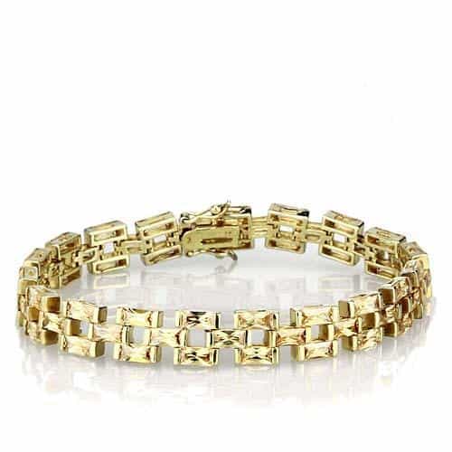 Sterling Silver Gold Geometric Link Wide Band Bracelet view 1