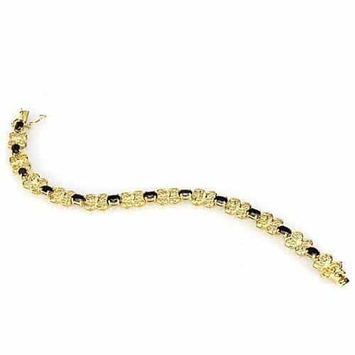 Sterling Silver Gold Black CZ Flower Link Bracelet view 2