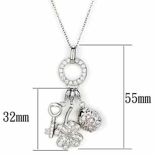 Sterling Silver CZ Charm Cluster Key Flower Pendant Necklace view 2