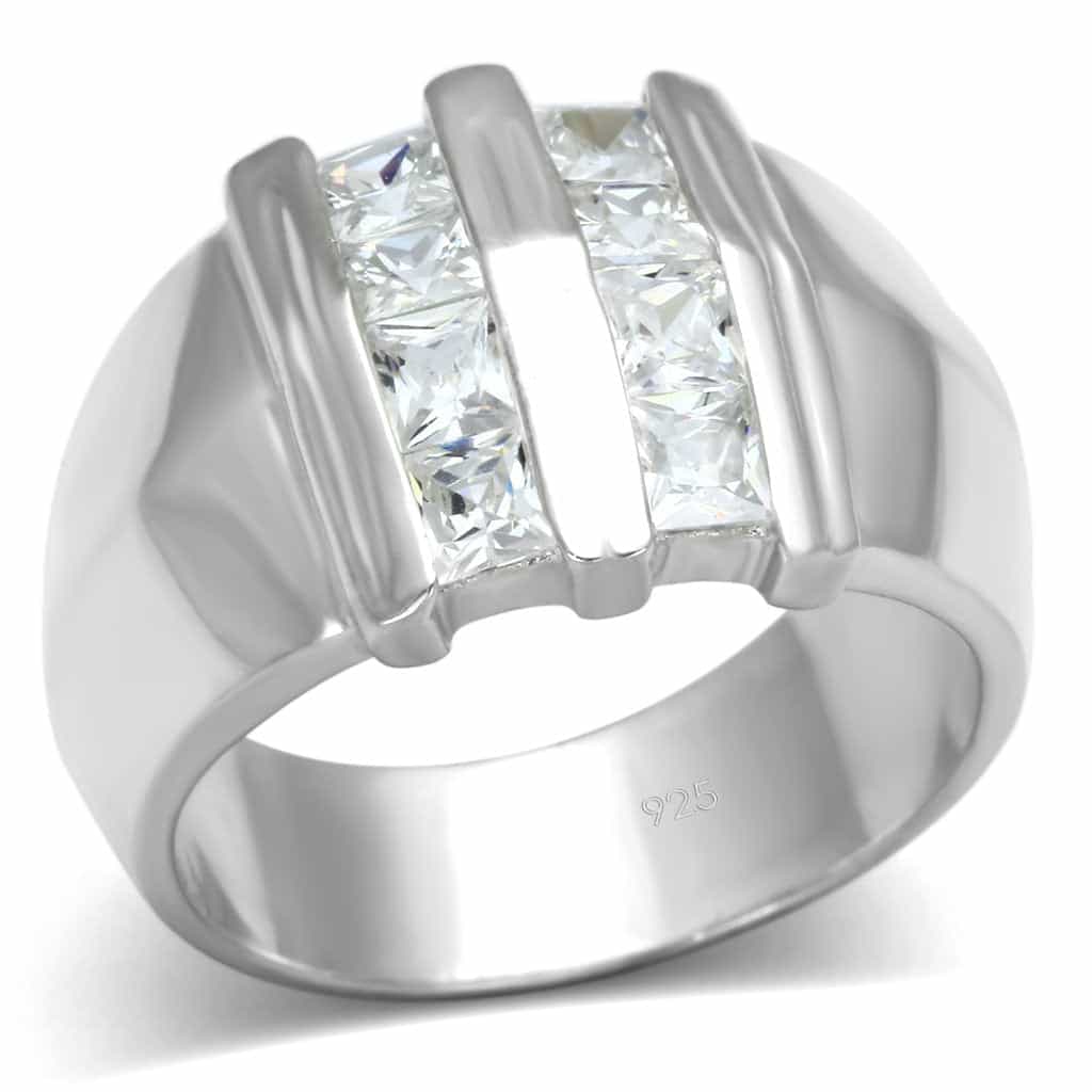 Sterling Silver CZ Baguette Channel Window Wide Band Ring view 1