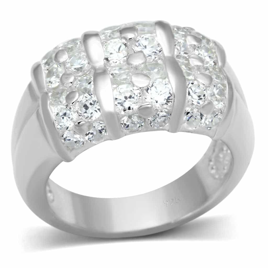 Sterling Silver CZ Round Checkerboard Dome Wide Band Ring view 1