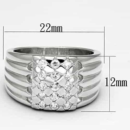 Sterling Silver CZ Round Checkerboard Wave Wide Band Ring view 2