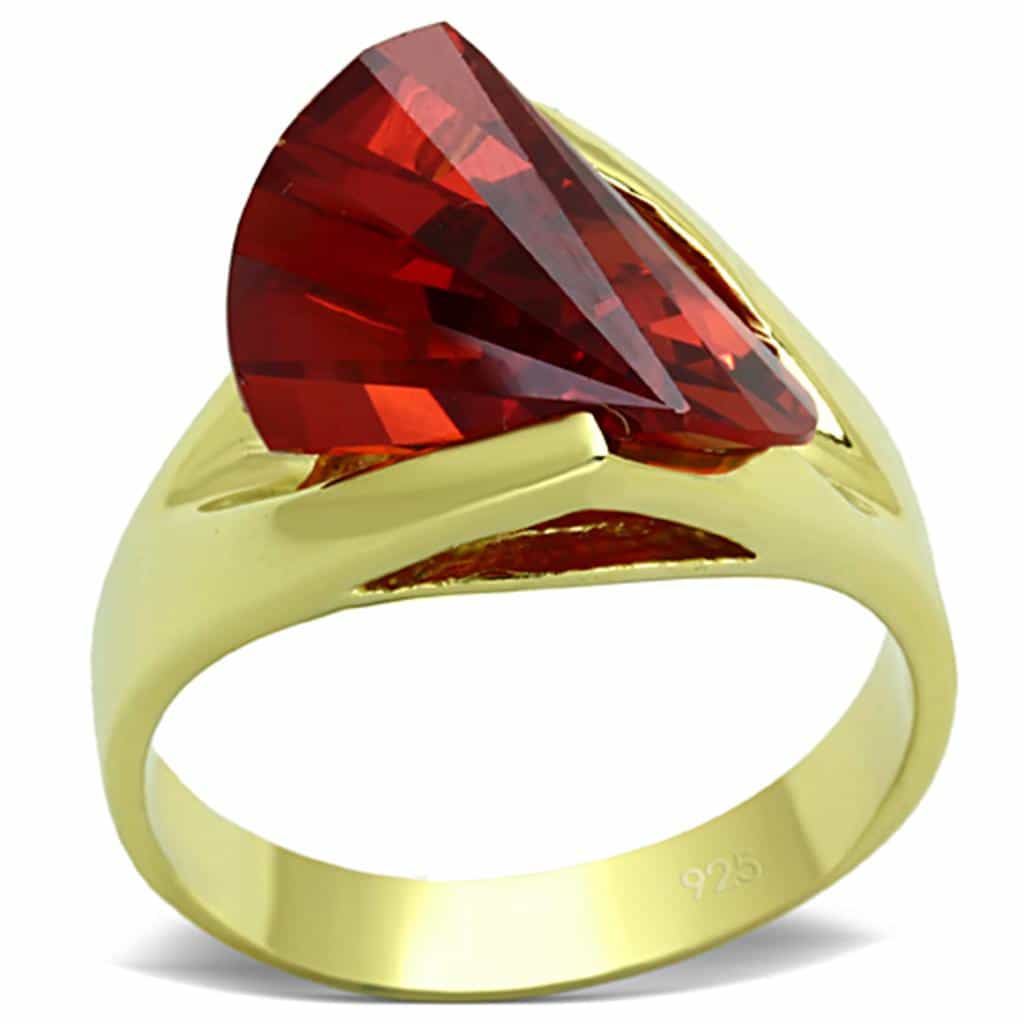 Sterling Silver Gold Red Garnet Fancy Cut Wedge Solitaire Ring view 1