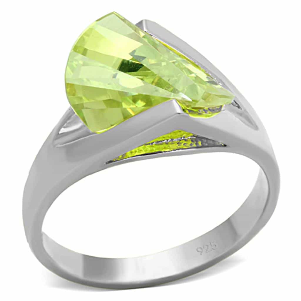 Sterling Silver Peridot Green CZ Fancy Cut Wedge Solitaire Ring view 1
