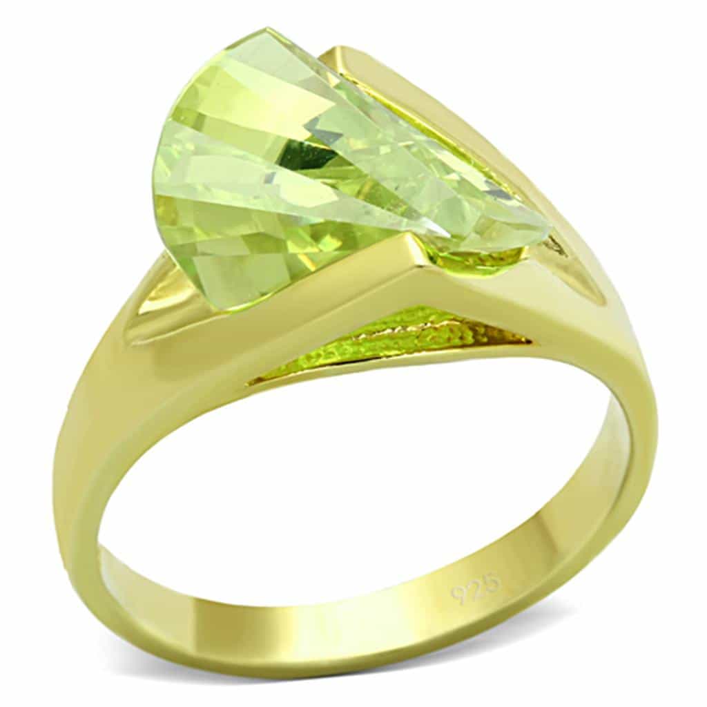 Sterling Silver Gold Peridot Green CZ Fancy Cut Wedge Ring view 1
