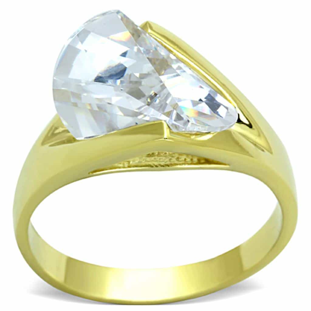Sterling Silver Gold CZ Fancy Cut Wedge Solitaire Ring view 1