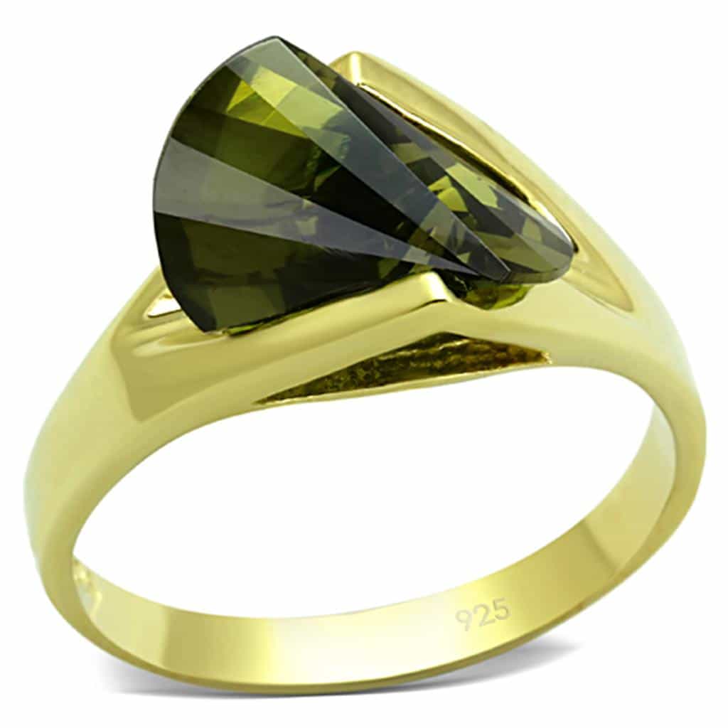 Sterling Silver Gold Olive Green CZ Fancy Cut Wedge Ring view 1