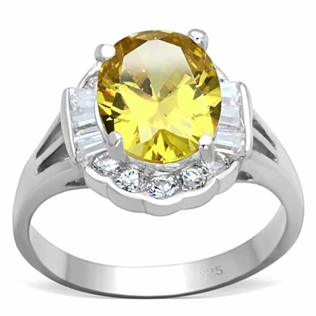 Sterling Silver Yellow Citrine CZ Oval Halo Cocktail Ring view 1