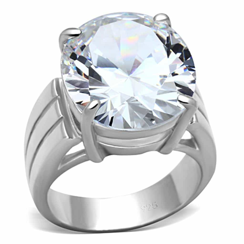 Sterling Silver Oval Solitaire Ring Clear | The Stainless Jewelry view 1