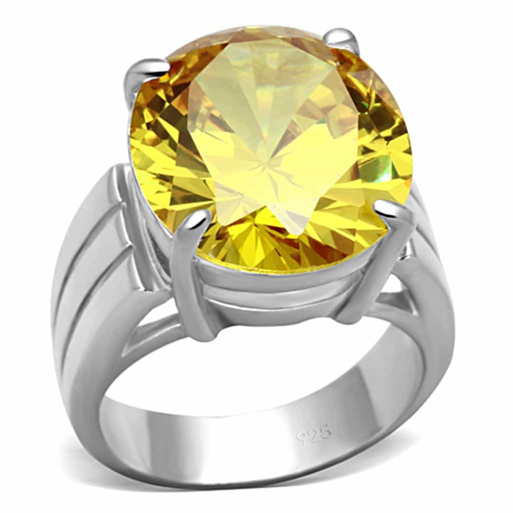 Sterling Silver Yellow Citrine Round Oversized Solitaire Ring view 1