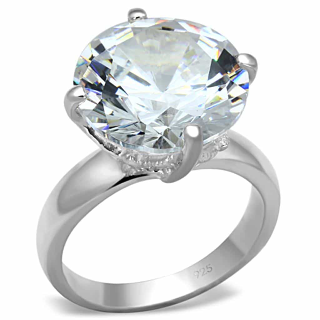 Sterling Silver CZ Round Oversized Classic Solitaire Ring view 1