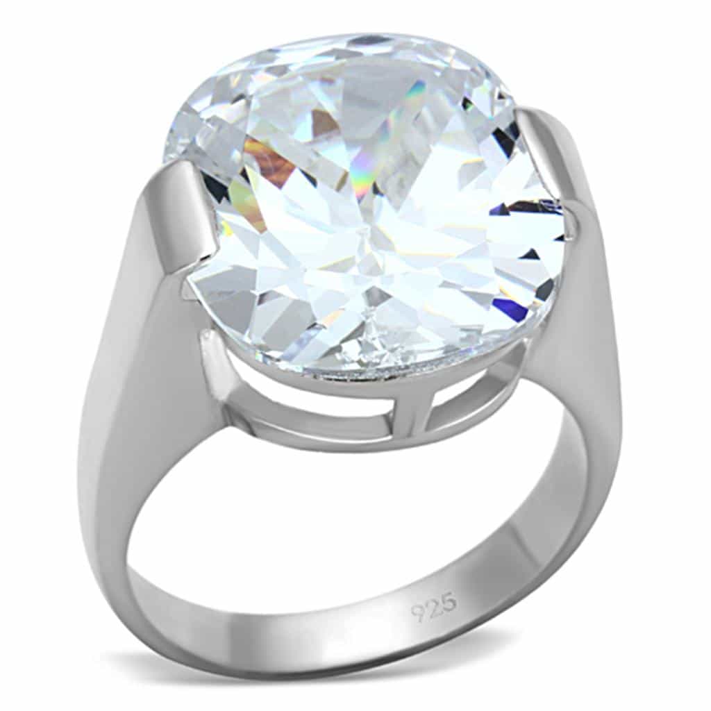 Sterling Silver CZ Round Oversized Prong Solitaire Ring view 1