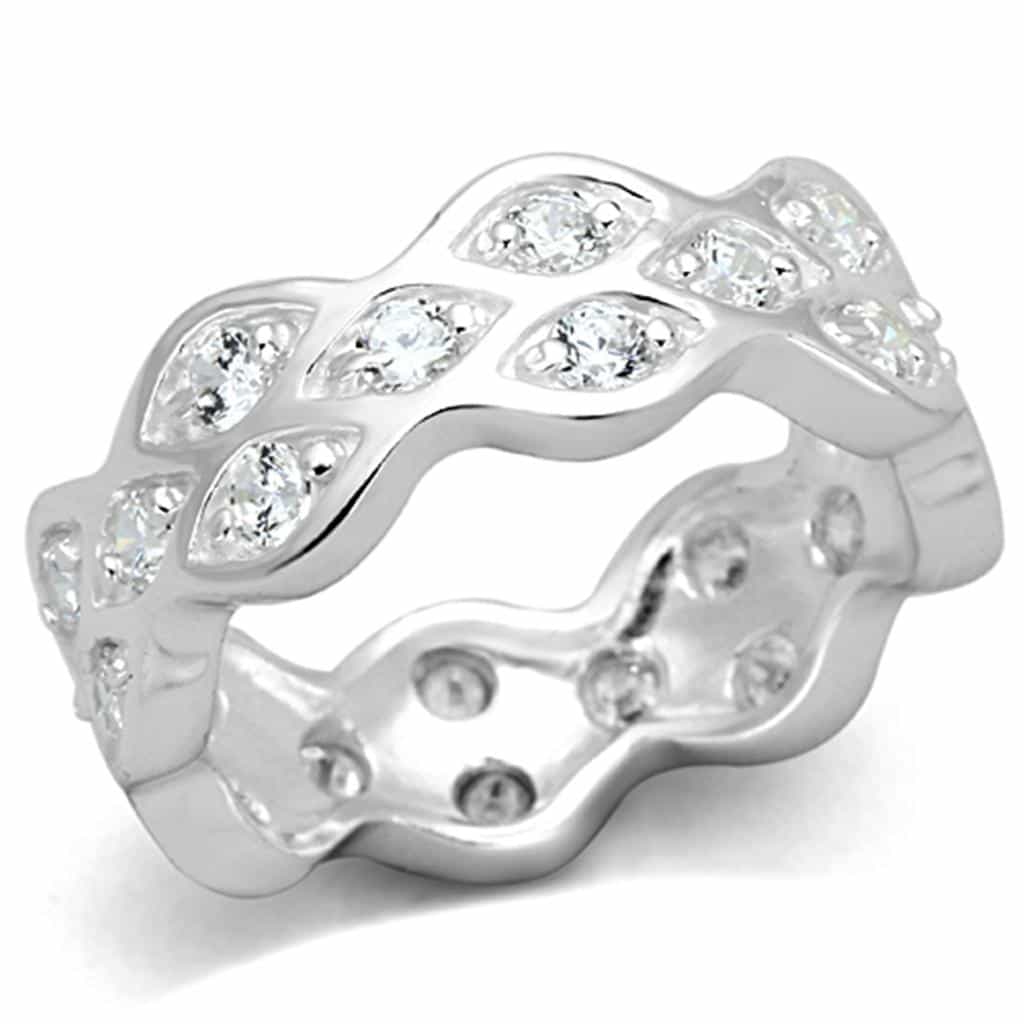 Sterling Silver CZ Pave Wave Infinity Eternity Band Ring view 3