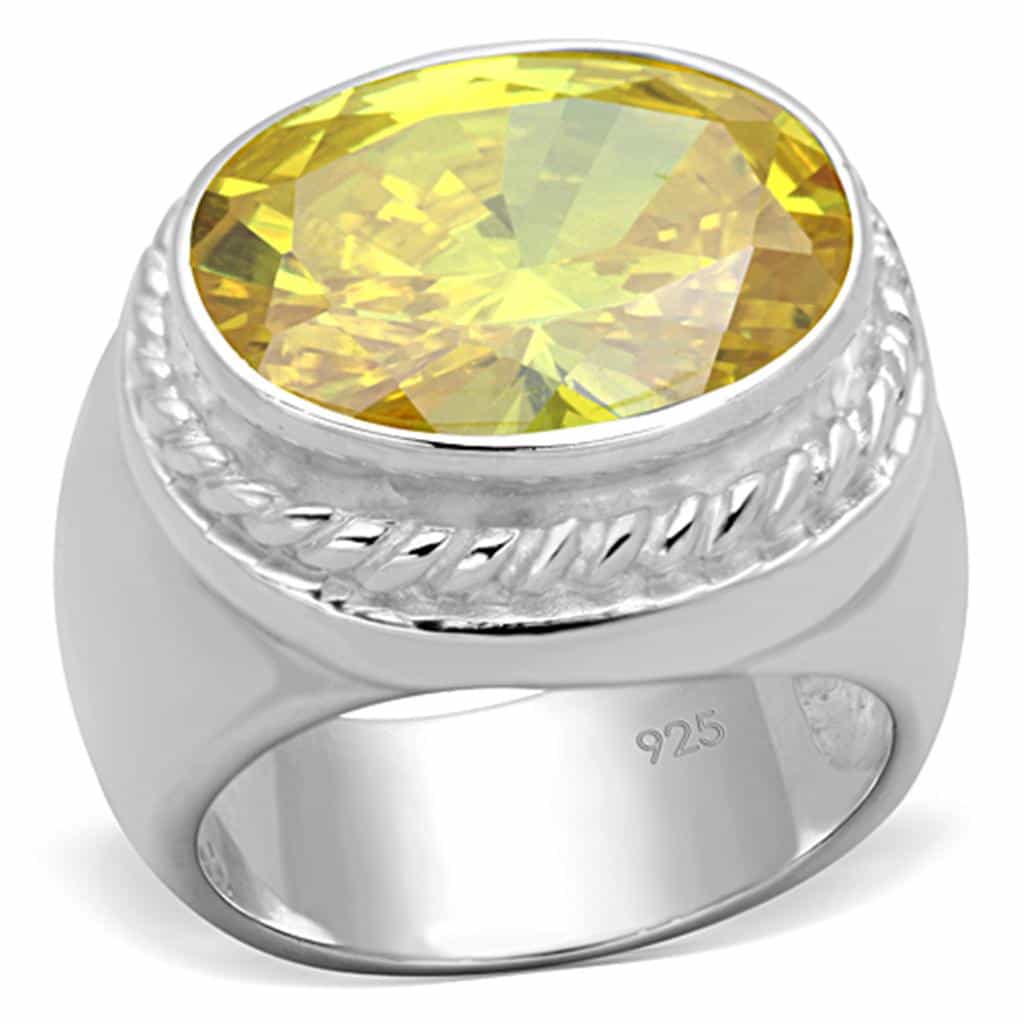 Sterling Silver Yellow Citrine Oval Bezel Rope Frame Dome Ring view 1