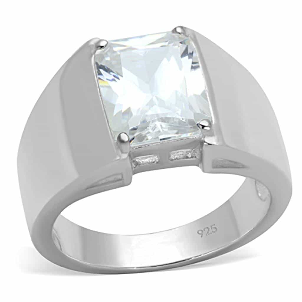 Sterling Silver CZ Princess Cut Prong Wide Band Ring view 1