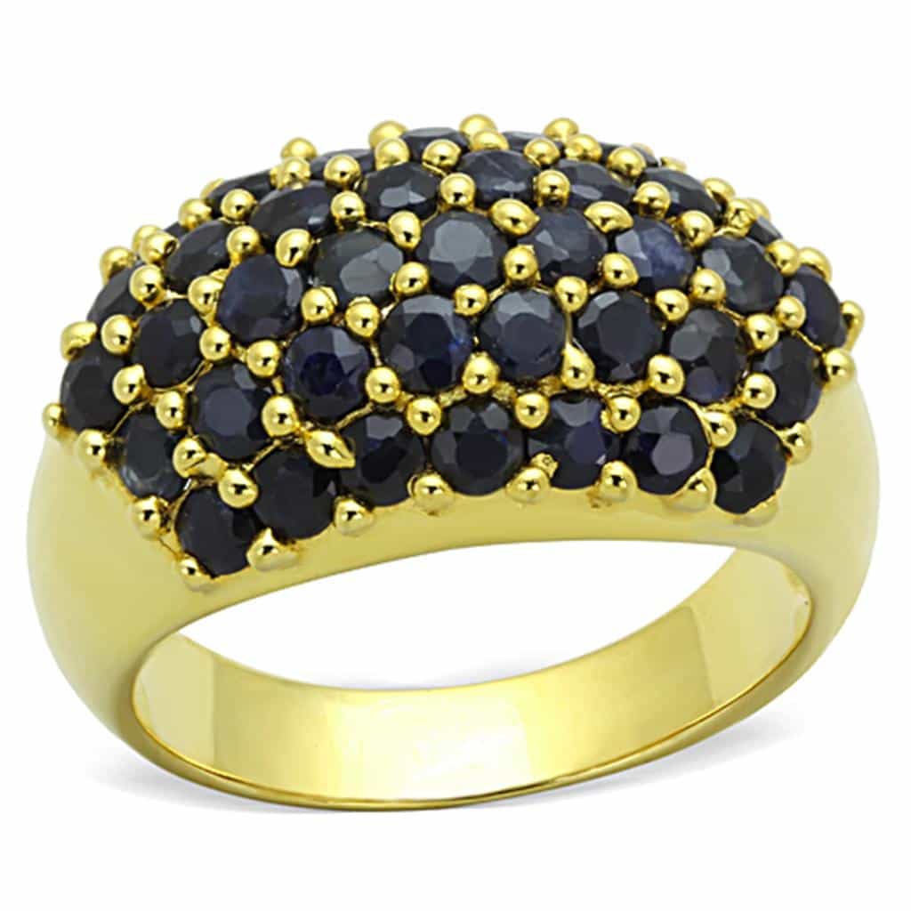 Sterling Silver Gold Dark Blue Sapphire CZ Round Pave Dome Ring view 1