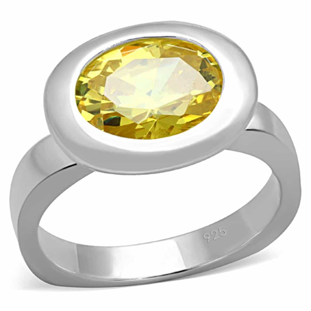 Sterling Silver Yellow Citrine Oval Bezel Slim Dome Ring view 1
