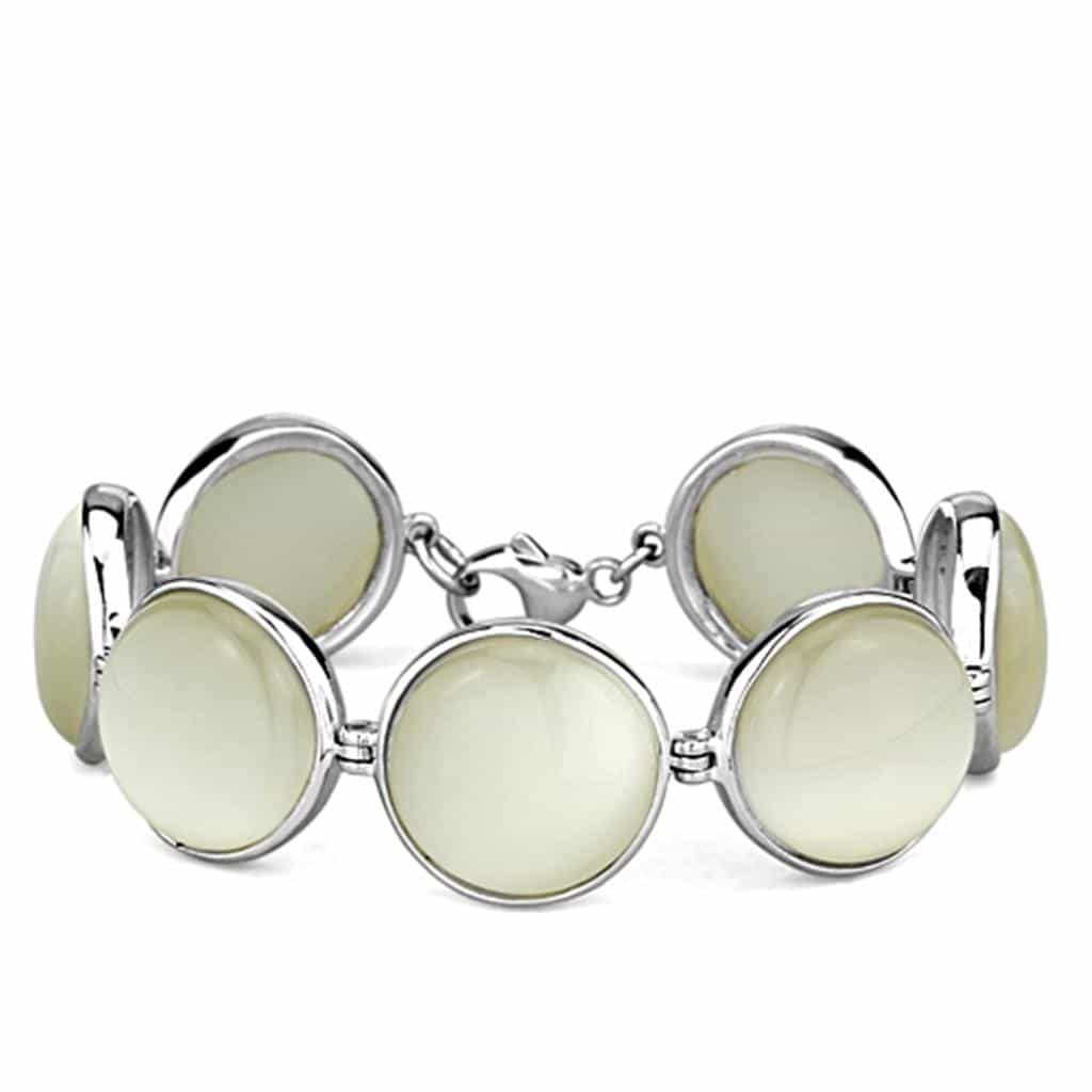 Sterling Silver Ivory Cabochon Round Link Bracelet view 1