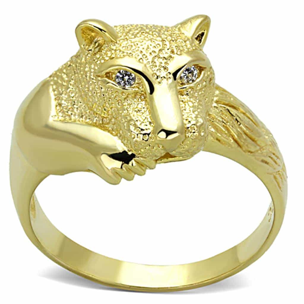 Sterling Silver Gold Textured Panther Head CZ Eye Statement Ring view 3