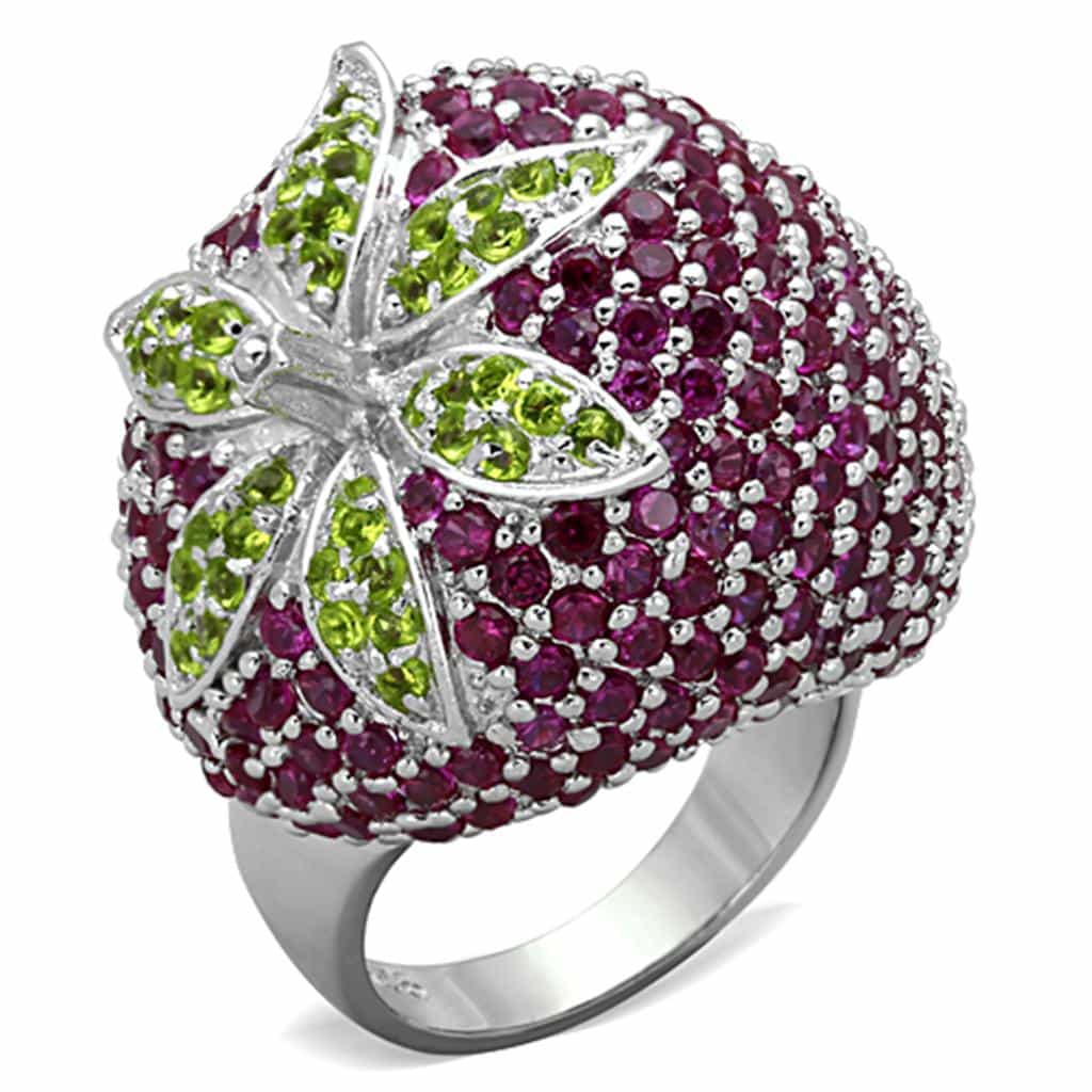 Sterling Silver Ruby Peridot Strawberry Dome Ring view 3