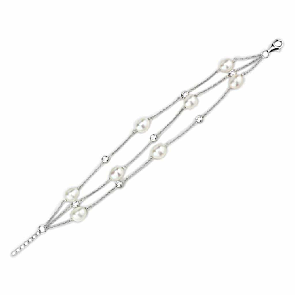 Sterling Silver Pearl Station Chain Bracelet view 1
