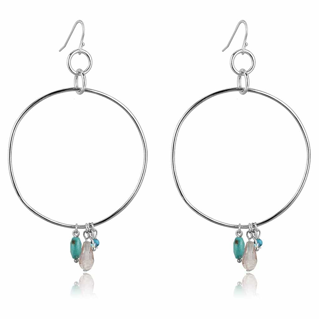 Sterling Silver CZ Crystal Bead Hoop Earrings view 1