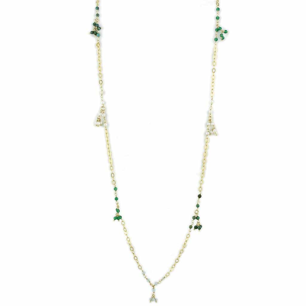 Sterling Silver Gold Green Emerald CZ Star Charm Station Necklace view 1