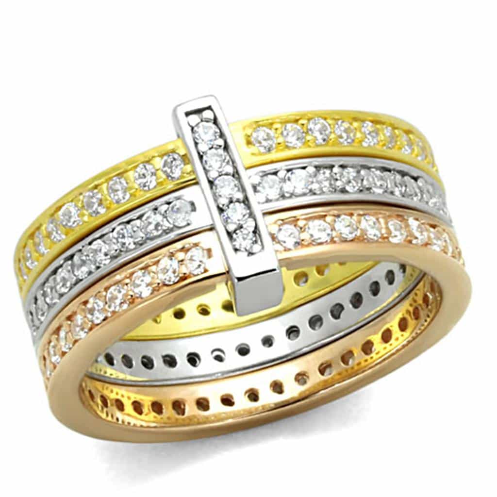Sterling Silver Tri-Color Stack Ring | The Stainless Jewelry view 3