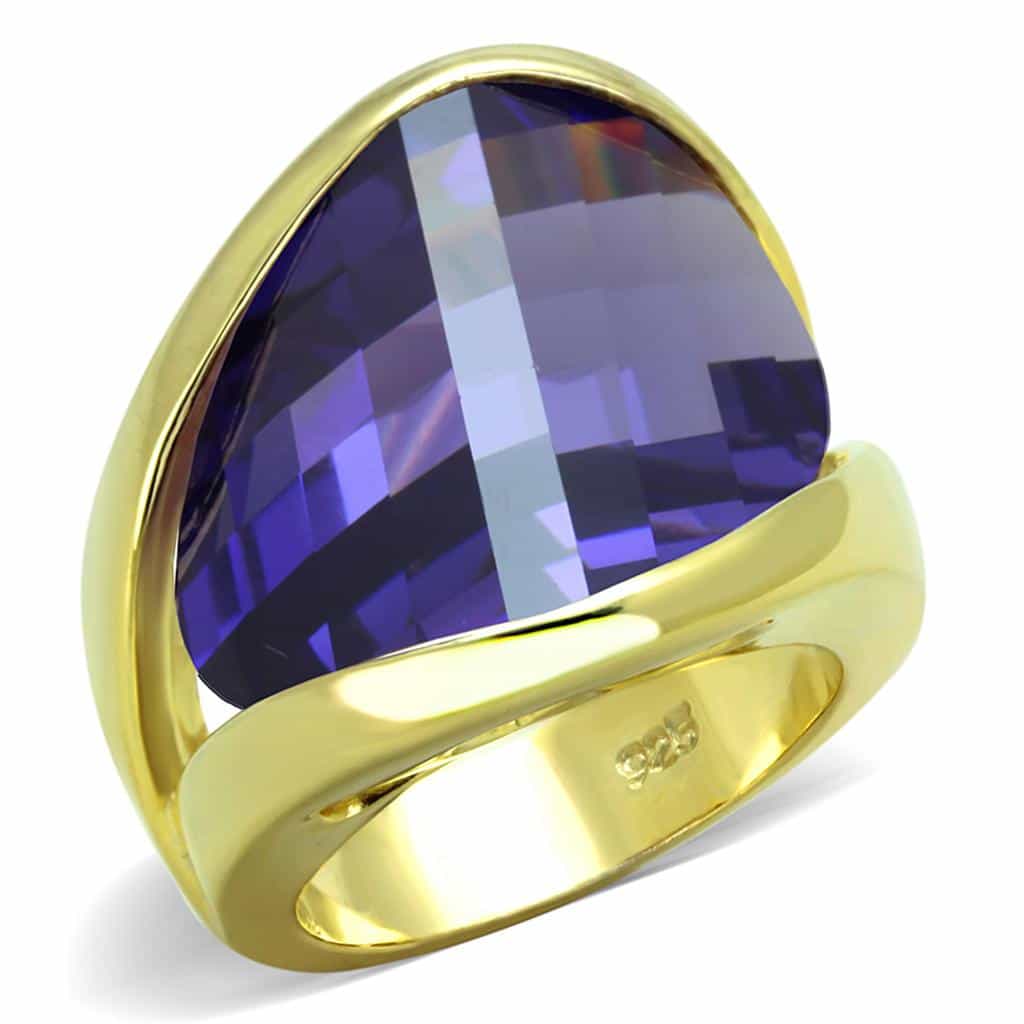 Sterling Silver Gold Amethyst Faceted Trillion Oversized Ring view 3
