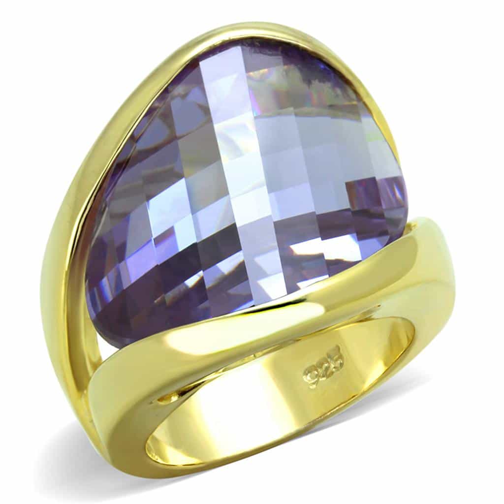 Sterling Silver Gold Lavender Faceted Trillion Oversized Ring view 3