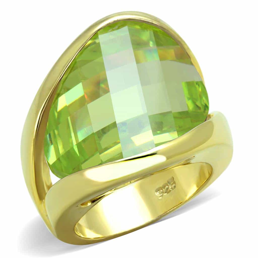 Sterling Silver Gold Peridot Green Faceted Trillion Ring view 3