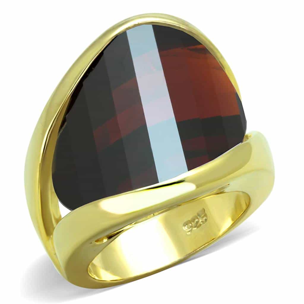 Sterling Silver Gold Dark Garnet Faceted Trillion Oversized Ring view 1