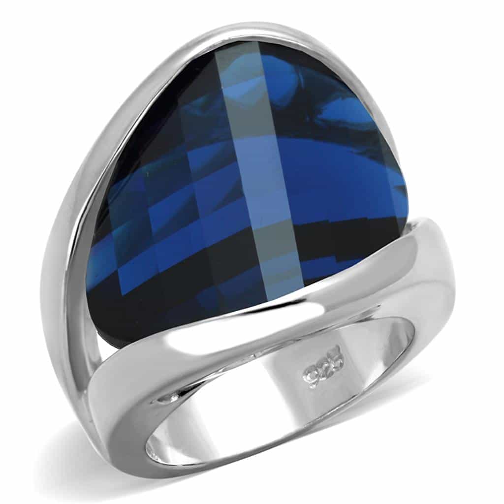 Sterling Silver Dark Blue Sapphire Faceted Trillion Ring view 1