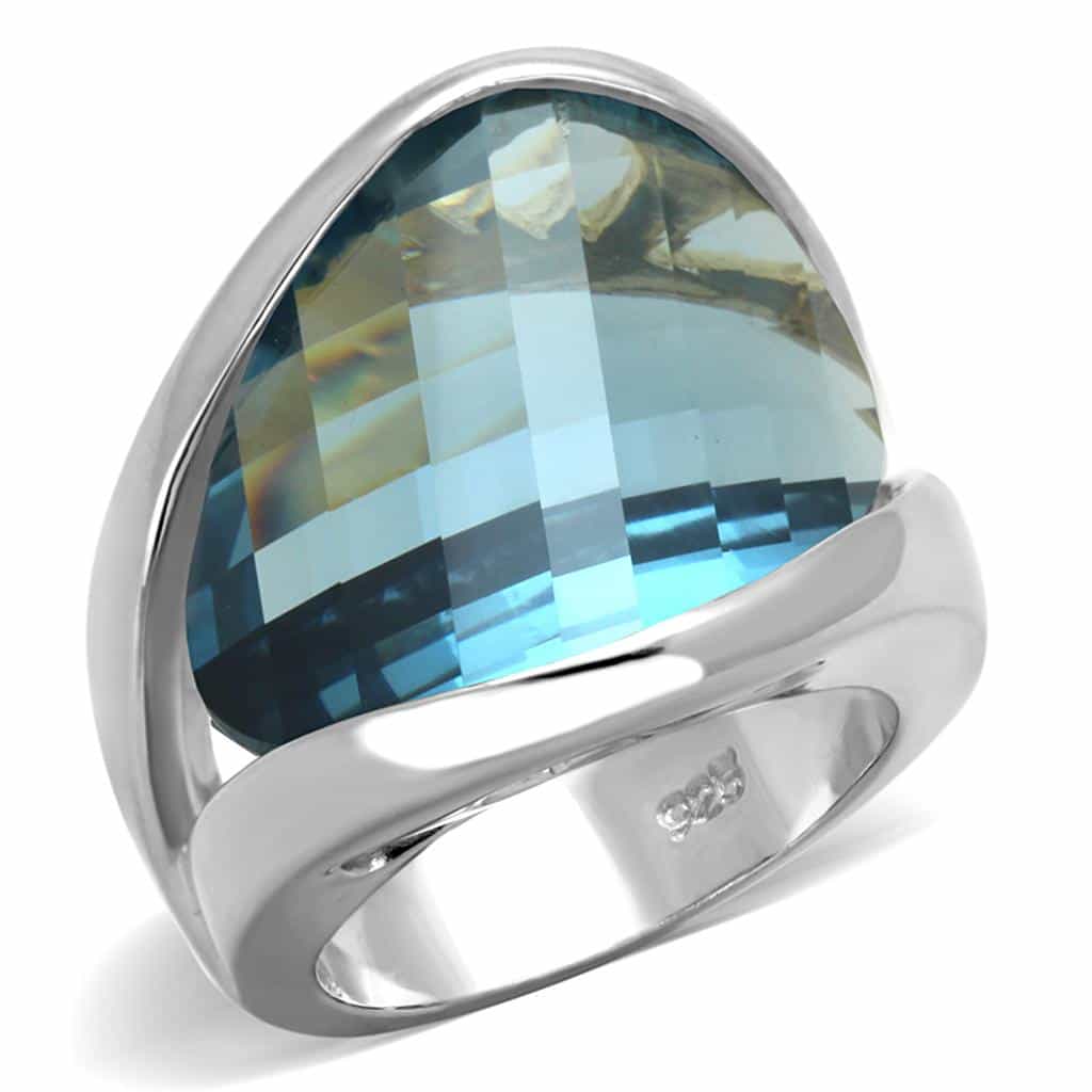 Sterling Silver Aqua Blue Faceted Trillion Oversized Dome Ring view 1