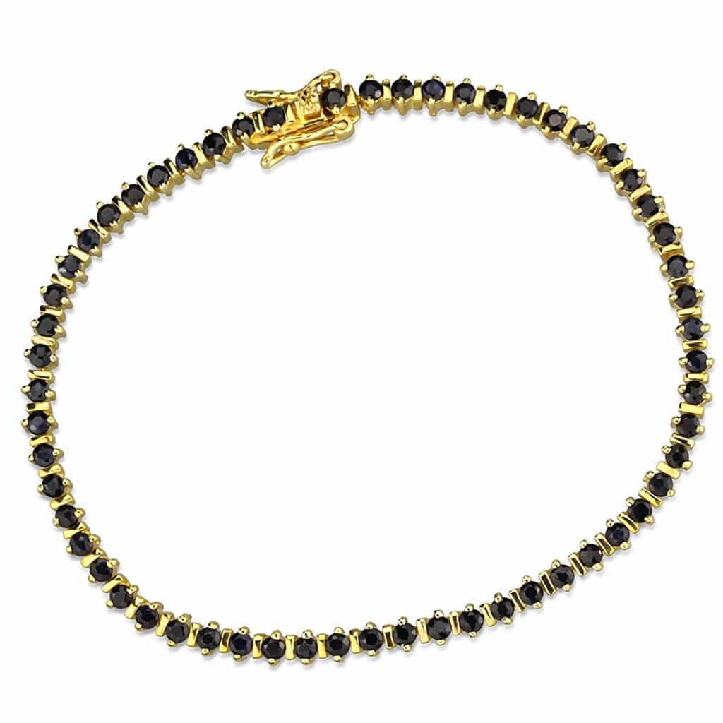 Sterling Silver Gold Black CZ Round Tennis Bracelet view 1