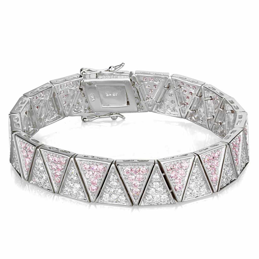Sterling Silver Pink CZ Geometric Triangle Wide Bracelet view 1