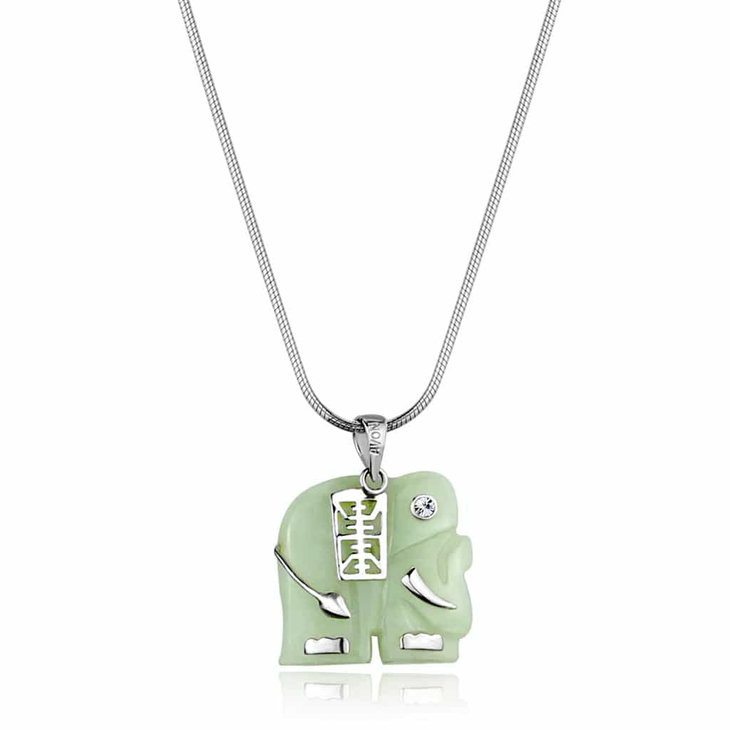 Sterling Silver Green Jade Elephant Charm Pendant Necklace view 1