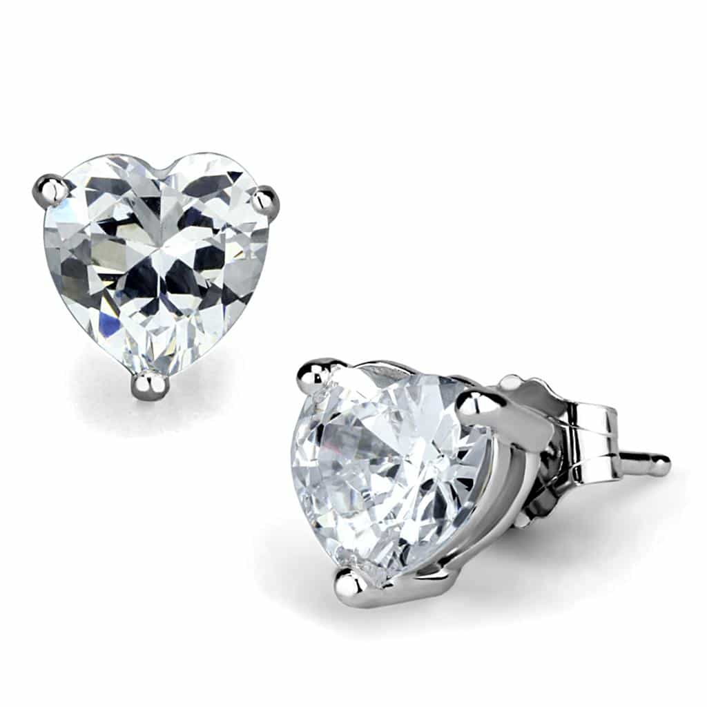 Sterling Silver CZ Heart Prong Stud Earrings view 1
