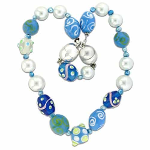 Brass Silver Blue Enamel Glass Bead Pearl Heart Pendant view 1