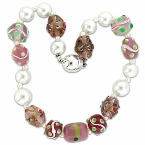 Brass Pearl Murano Glass Bead Stretch Bracelet Necklace view 1