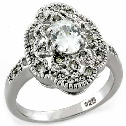 Sterling Silver Oval Halo Vintage Ring | The Stainless Jewelry view 1
