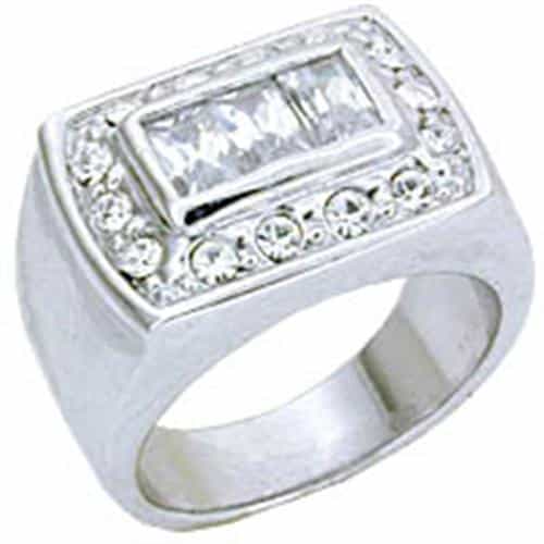 Sterling Silver CZ Princess Cut Pave Signet Ring view 1
