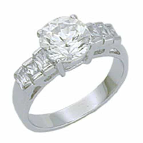 Sterling Silver CZ Round Baguette Three Stone Cocktail Ring view 2