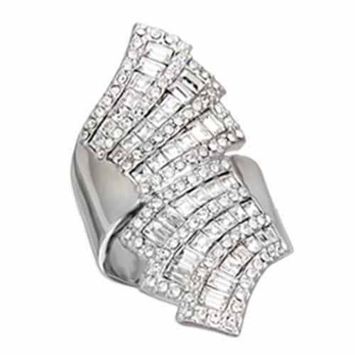 Sterling Silver CZ Baguette Fan Layered Cocktail Ring view 1